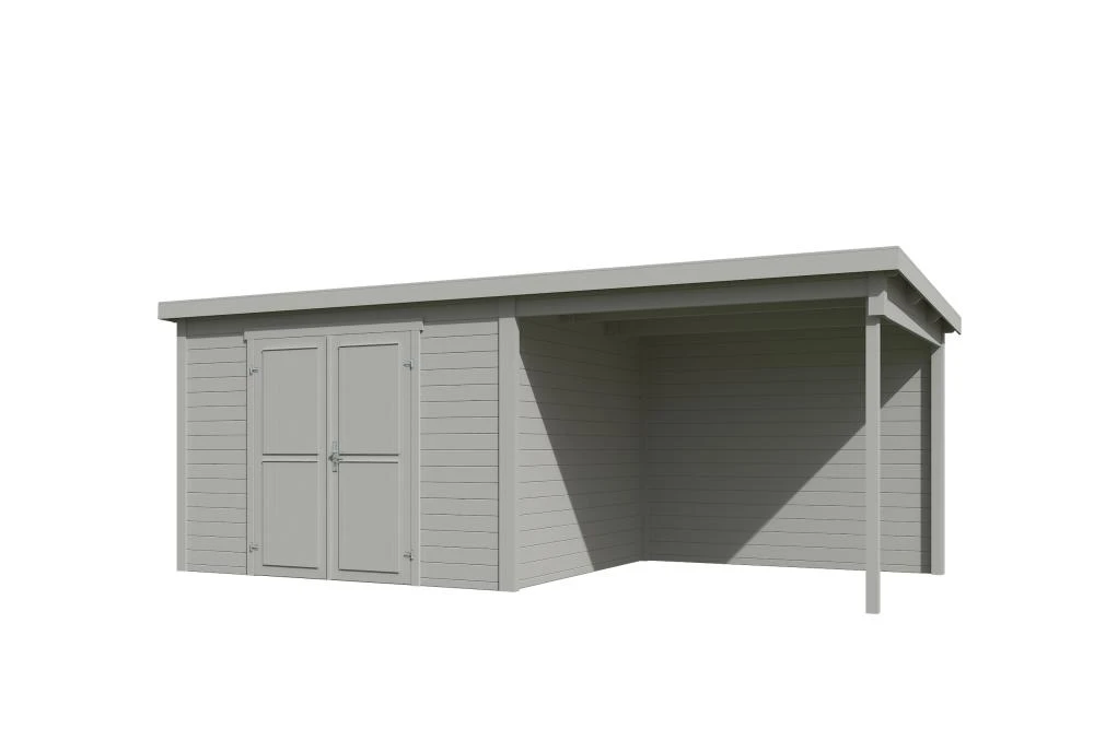 Outdoor Life Blokhut Kjeld met Overkapping Platinum Grey 550 x 250 cm - Afbeelding 3